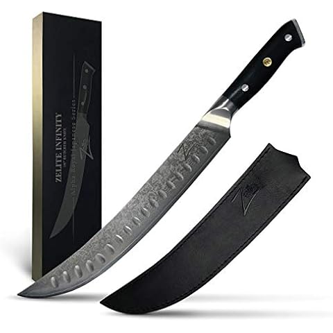 Zelite Infinity Bull Butcher Knife 10" - Alpha-Royal Japanese Series - Japanese AUS10 Super Steel, 67-Layer High Carbon Stainless Steel, G10 Handle, Leather Sheath Cover