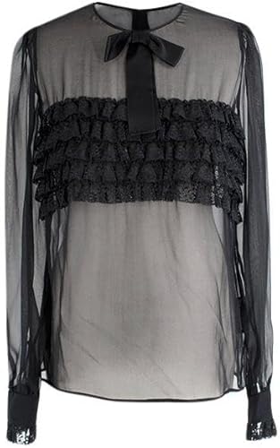 Dolce & Gabbana Camisa Negra Transparente con Volantes de Encaje de Segunda Mano