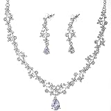 Crsiller Juego de joyas formales de plata para boda, collar de lágrima de circonita cúbica y aretes, juego de joyas para novia, dama de honor y mujer, Plata, Circonita cúbica