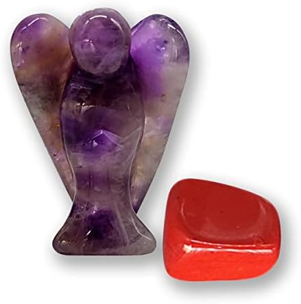 Amethyst Guardian Angel Including *Extra* Chakra Crystal. 1½ Inch Angel with Gift Box & Tigers Eye, Turquoise, Amethyst, Lapis Lazuil, Clear Quartz or Other Crystal. Angel Statue Ornament & Figurine.