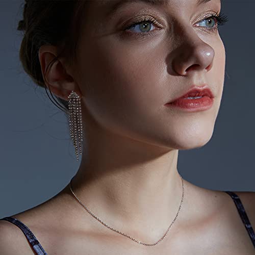 Luxval Rhinestone Earrings Dangling For Women Sparkly Silver Dangle Earrings Girls Long Chandelier Earrings Tassel Lightweight Ear Studs Cubic Zirconia Crystal Statement #TOP3