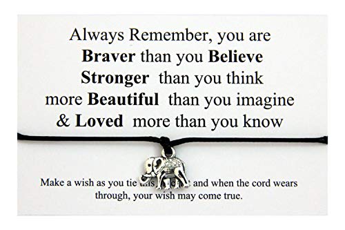 Lucor You are Braver Stronger Smarter Beautiful | Inspirational Gift | Best Friends Elephant Wish String Bracelet | Friendship Gifts | Birthday Gifts(Black)