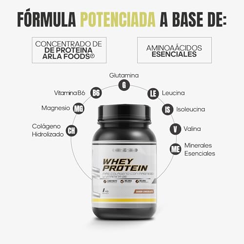 Miniatura 3 de Whey Protein 1KG | 43g Proteína/dosis | Proteína en polvo, BCAA, Glutamina, Colágeno, Magnesio y Vitamina B6 | Aumenta Masa Muscular, Fuerza, Recuperación | Alta Disolución, Fácil Digestión Chocolate