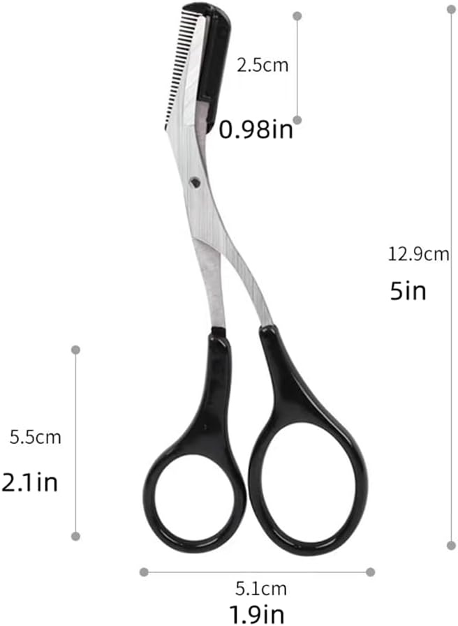 Eyebrow Trimmer Scissors，Eyebrows Scissors with Comb(Detachable)， Eyebrows Grooming Tool Designed Specifically for Women，Non-Slip Handle Design Eyebrow Trimming Scissors（Black）