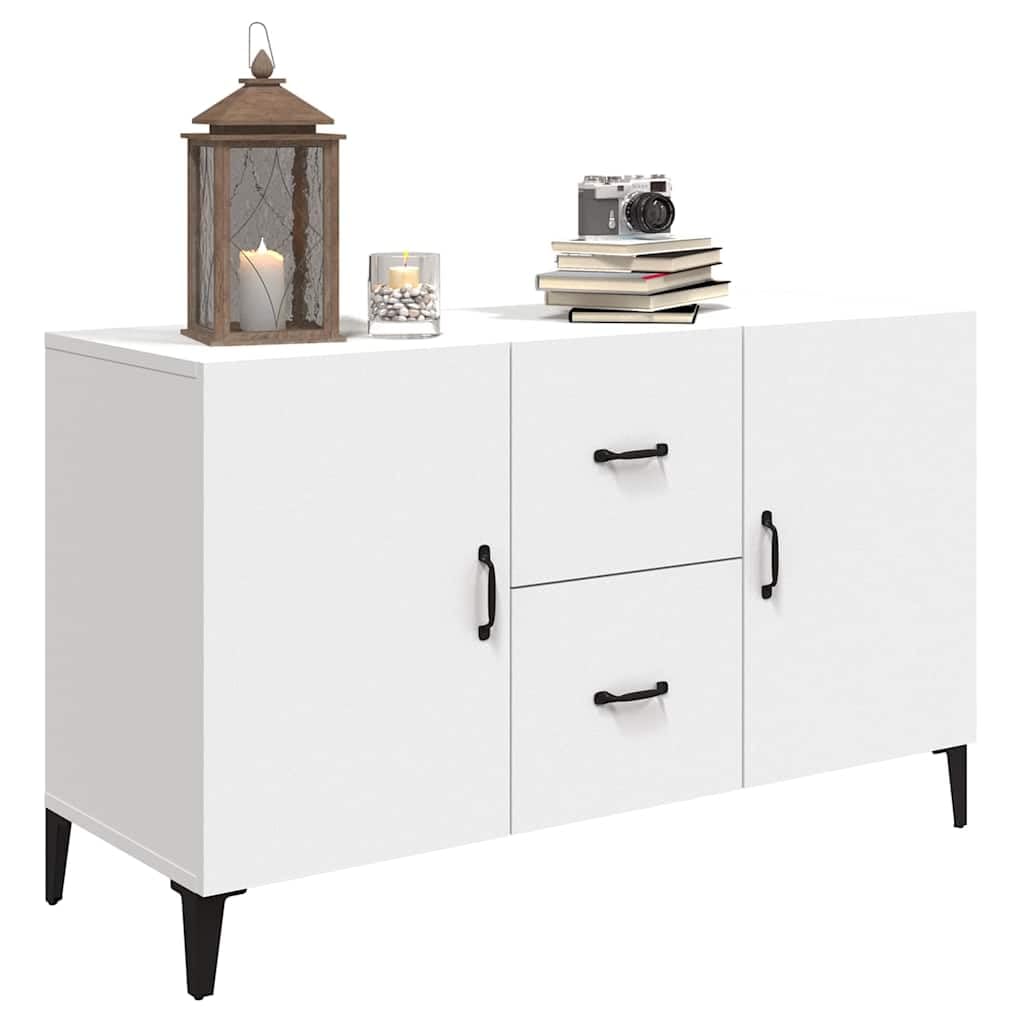 Credenza bianca, 100 x 36 x 60 cm, in legno, moderna, per soggiorno, con 2 ante e 2 cassetti, armadietto sottile per corridoio, camera da letto e cucina