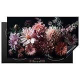 KitchenYeah© Cubre Vitrocerámica - Protector Vitroceramica Induccion 89x51 cm - Tapa Vitroceramica - Protector de Vitroceramica Flores - Naturaleza - Rosa - Negro - Dalia