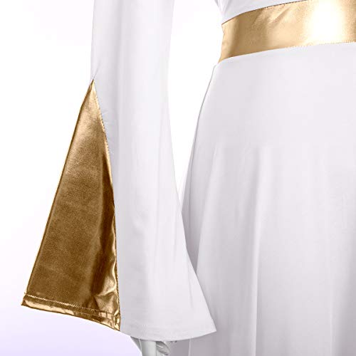 image for IMEKIS Women Metallic Color Block Liturgical Praise Dance Dress Bell L