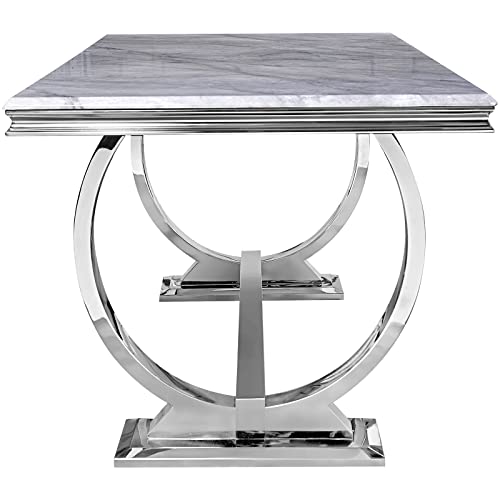 Acedécor Modern Dining Room Table With Silver Stainless Steel Metal U-Base In Grey Silver #TOP4