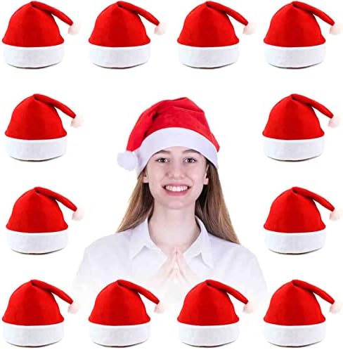 Christmas Hat 12 Pack Santa Hats for Adults, Bulk Christmas Hats, Classic Traditional Red Comfortable Xmas Holiday Hats for New Year Christmas Holiday Festival Party Supplies