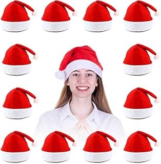 Christmas Hat 12 Pack Santa Hats for Adults, Bulk Christmas Hats, Classic Traditional Red Comfortable Xmas Holiday Hats for New Year Christmas Holiday Festival Party Supplies