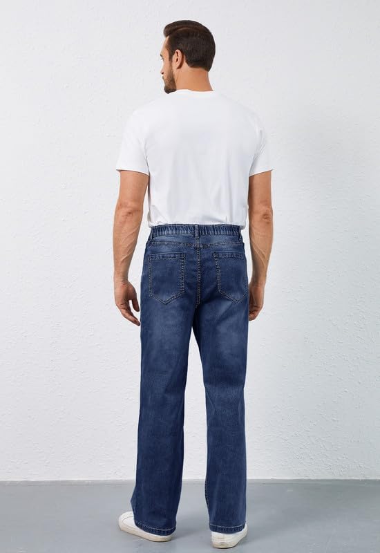 Men's Elastic Waist Baggy Jeans Stretch Denim Wide Leg Trousers Loose Fit Casual Pants - Image 2