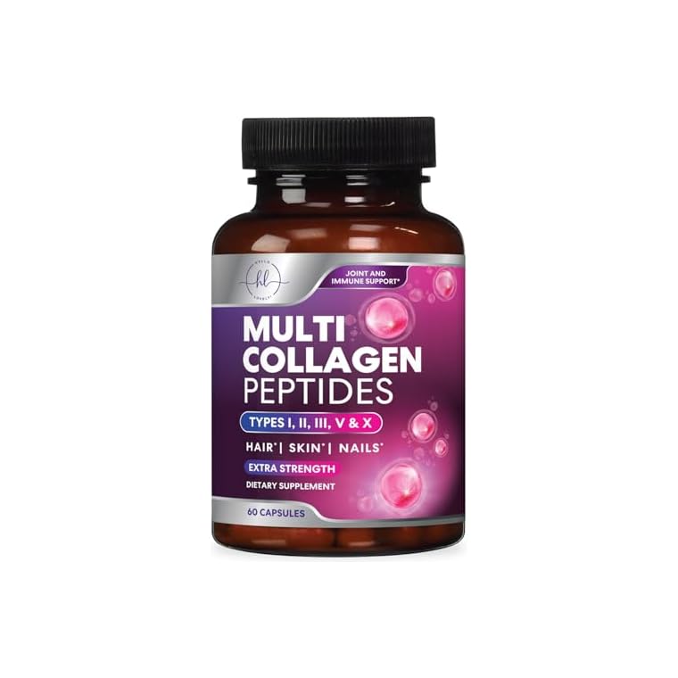 Multi Collagen Peptides Supplement - Hydrolyzed Types I, II, III, V & X Multi Collagen Pills, Hydrolyzed Collagen Peptides Supplements, Hair, Skin, Nail, and Joint Support Supplement, 60 Capsules