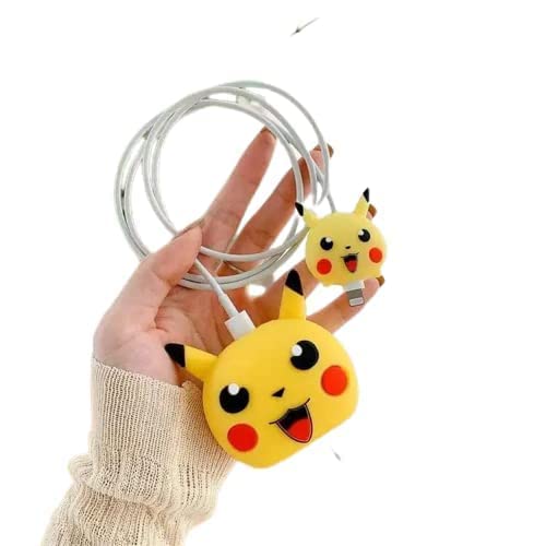 Image of DIVERTS Charger Case Cover 360 Degree Full Protection Cover Funny Cartoon Character Compatible for iPhone 18-20W Silicone Protective Charger Cover Cable Protector (Pika Design)