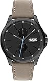 quarzuhr herren Wasserabweisend bis 3 bar Hugo Herren Multi Zifferblatt Quartz Uhr Jump mit Leder Armband