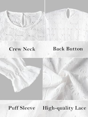 CUPSHE Women Eyelet Long Sleeve Fall Tops Shirts Dressy Hollow Out Crochet Lace Embroidered Blouses 2025 Fashion Top White