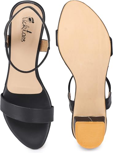 Image of Picktoes Pt-gd602 Women's Black Synthetic Leather Casual Heel Sandal