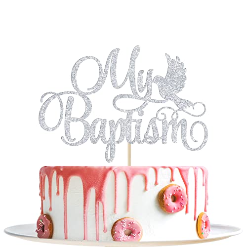 Silver Glitter My Baptism Cake Topper - Baby Shower Cake Topper - First Holy Communion, Bless This Child, God Bless Baptism Decorations #TOP23