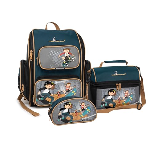 Sac à Dos 3-en-1 Enfant - Cartable + Sac à Lunch + Trousses - Étui Portable Inclus - Bleu Étanche
