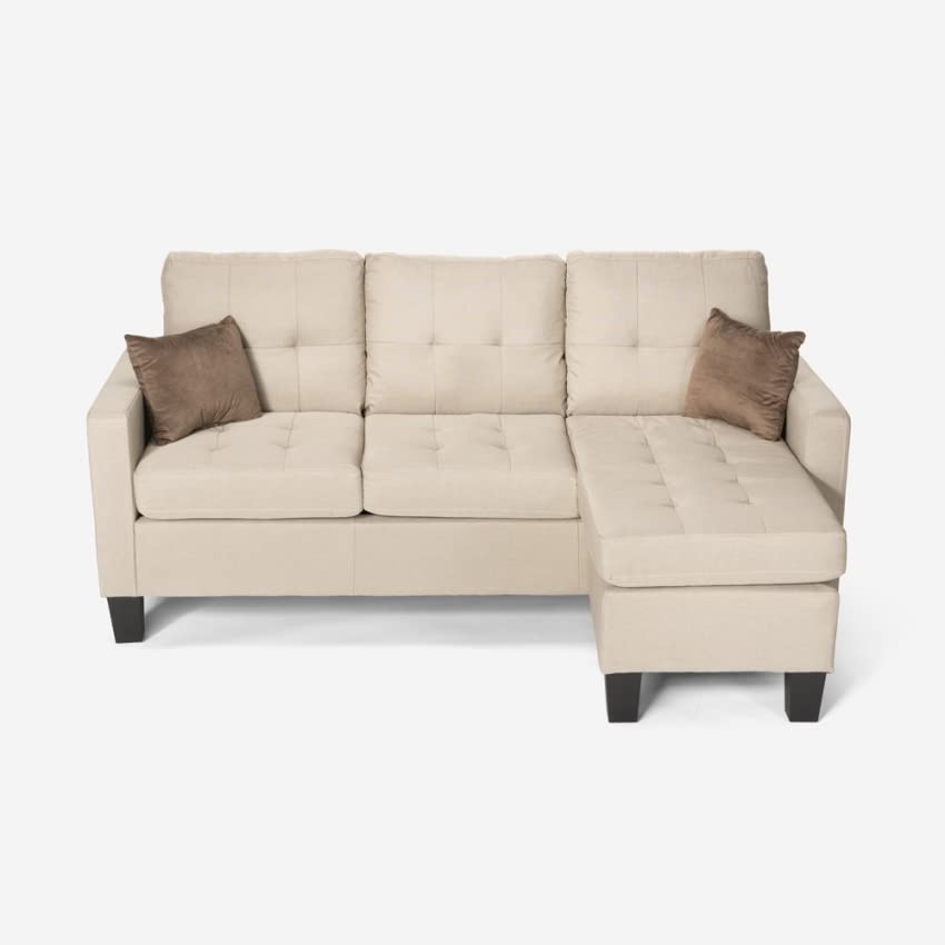 Produce Shop Divano Moderno angolare 3 posti Pouf 2 Cuscini Soggiorno Remissus - Beige