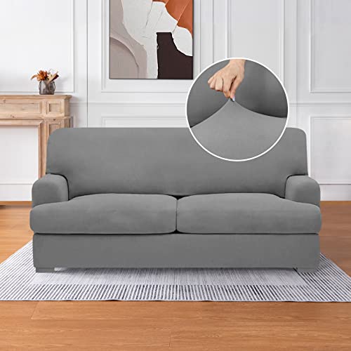 Molasofa T Cushion Loveseat Slipcover With 2 Individual T Cushion Shape Seat Covers For Home Décor,3 Pieces Stretchable Washable Non-Pilling Non-Slip Love Seat Covers Covers(Loveseat,Light Gray) #TOP1