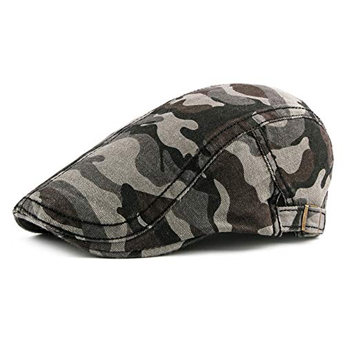 Idopy Men's Army Military Driving Ivy Hat Camouflage Newsboy Flat Cap Cabbie (Red+Grey) #TOP1