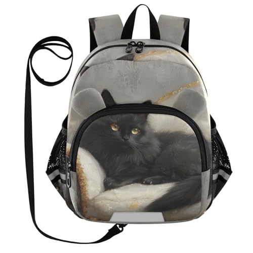 Black Cat Sofa Toddler Harness Backpack for Boys Girls 3-6 Years Kids Backpack with Anti Lost Safety Leash Baby Travel Bag for Preschool Travel Walking