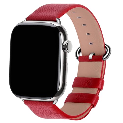 Fullmosa Leather Bands Compatible with Apple Watch Band 41mm 40mm 38mm 42mm 44mm 45mm 46mm 49mm Women Men for iWatch Series 11/10/9/8/7/6/5/4/3/2/1 Ultra3/2/1 SE3/2/1 42mm 41mm 40mm 38mm Red/Silver