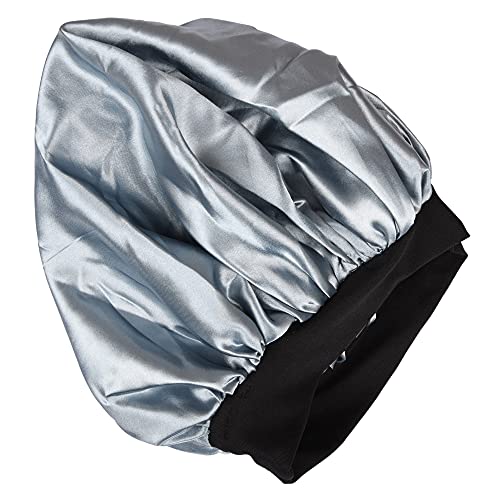Image of Satin Silk Premium Sleeping caps, Comfortable & Soft Double layered Streachable Hair Bonnets For All Head Sizes & Hair Type, Night Care Routine - Pack Of 1 Pcs - Silver