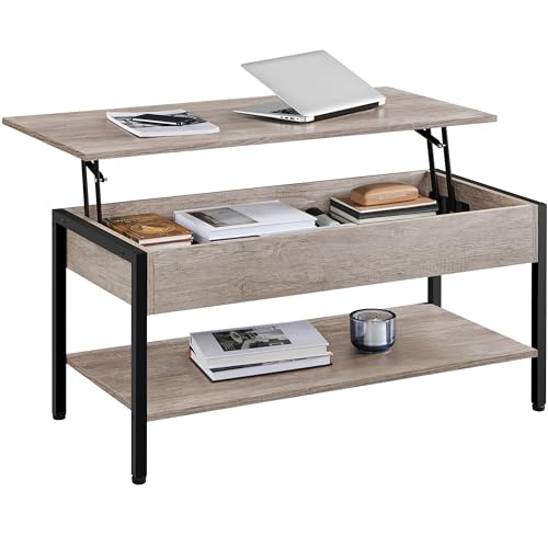 Yaheetech Tavolino da Caffè Sollevabile Tavolino Basso con Ripiano Elevabile Mobiletto da Divano Salotto Mobile per Soggiorno Industriale 104,5 x 49,5 x 47 cm Grigio