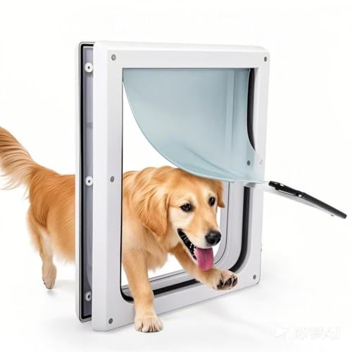 PAWISE 2 Way Dog Door Lockable Dog Flap with Flexible Transparent Flap Solid Design & Easy Installation (39x45CM)