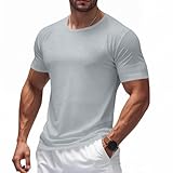 Camiseta deportiva para hombre, de manga corta, transpirable, de secado rápido, camiseta ligera para fitness, tallas grandes, camiseta de verano, monocolor, cuello redondo, camiseta de entrenamiento