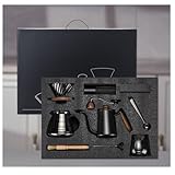 loyfreeyo コーヒーミル セット 手動 コーヒー ドリップ 器具 手挽き ドリップケトル 耐熱ガラス ろ紙付きアウトドア キャンプ用 初心者 ギフト プレゼント 持ち運びに便利 (ブラックB,9個セット)