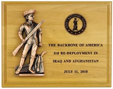 SHOP AWARDS AND GIFTS Customizable Red Adler Military Award Plaque Personalized Custom Engraved 8x10 Inch with Bronze Minuteman, Includes Personalization