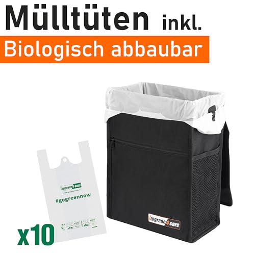 Upgrade4cars Auto Mülleimer mit Deckel & Mülltüten | 2 Liter Kfz Abfalleimer hängend für Fußraum Kopfstütze Mittelkonsole & Rücksitz | Abfallbehälter faltbar Pkw Gadget aus Oxford