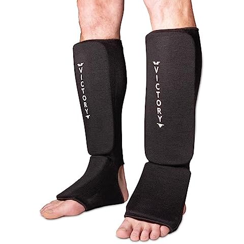 Victory Martial Arts Cloth Shin & Instep Padded Guards - Kickboxing, Muay Thai Sparring Protective Leg Shin Foam for Kids and Adults (Pair) (Small) Cover