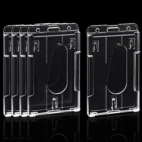 Rebanky 5 Pieces Vertical id Badge Holders 2 Card Clear Badge Holders Hard Plastic Card Holder for IDs Credit Card Driver’s Licenses and Passes Cover
