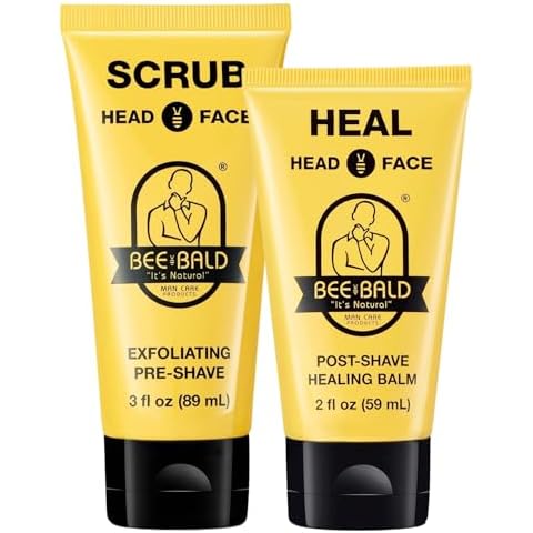 Bee Bald 2-Pack with SCRUB Exfoliating Pre-Shave and HEAL Post-Shave Healing Balm Cover