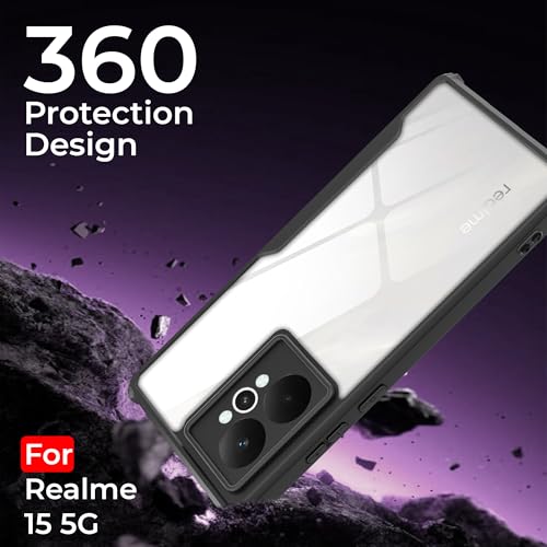Image of A rtistque Clear Hard Transparent Acrylic Armor Anti-Drop Shockproof TPU Edge Back Cover Case for Realme 15 5G - Black