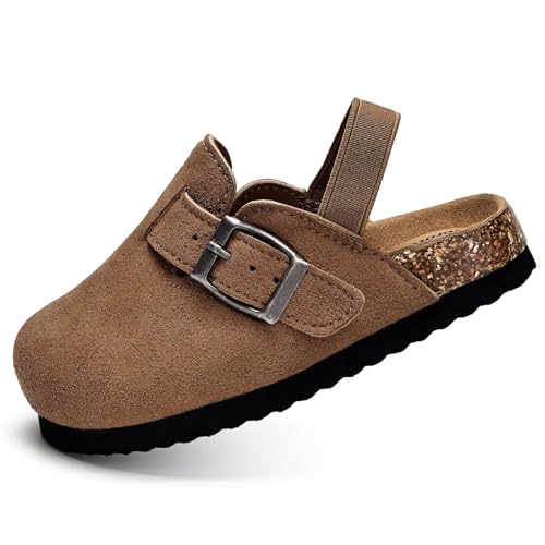 Image of Torotto Kids Suede Clogs Toddler Boys Girls Cork Footbed Clogs with Arch Support & Adjustable Straps for Indoor & Outdoor