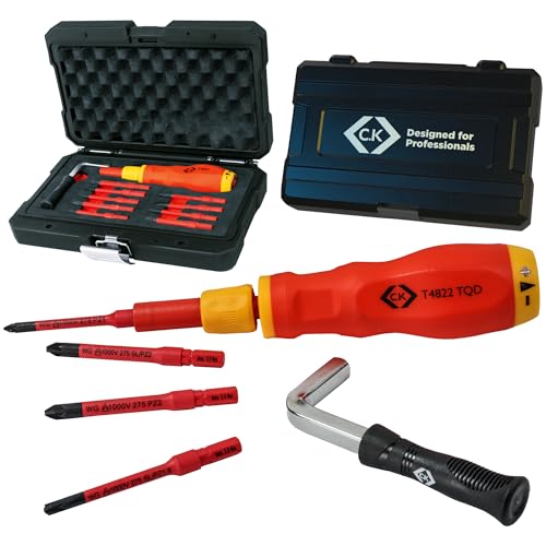 C.K Dexpress VDE Adjustable 1.2 6.0 Nm Torque Screwdriver Set Up to 10x More Accurate 10pc Electricians Kit ISO 6789 Calibrated 9 Slim Bits inc. RCBO Tool Hard Toolbox Case CK Tools T4822 TQD