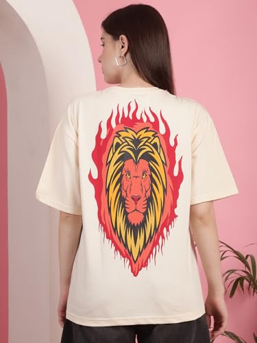 Image of Preneum Women's Cotton Cool Graphic Printed Baggy Fit Drop-Shoulder Sleeves Cotton Oversized T-Shirt