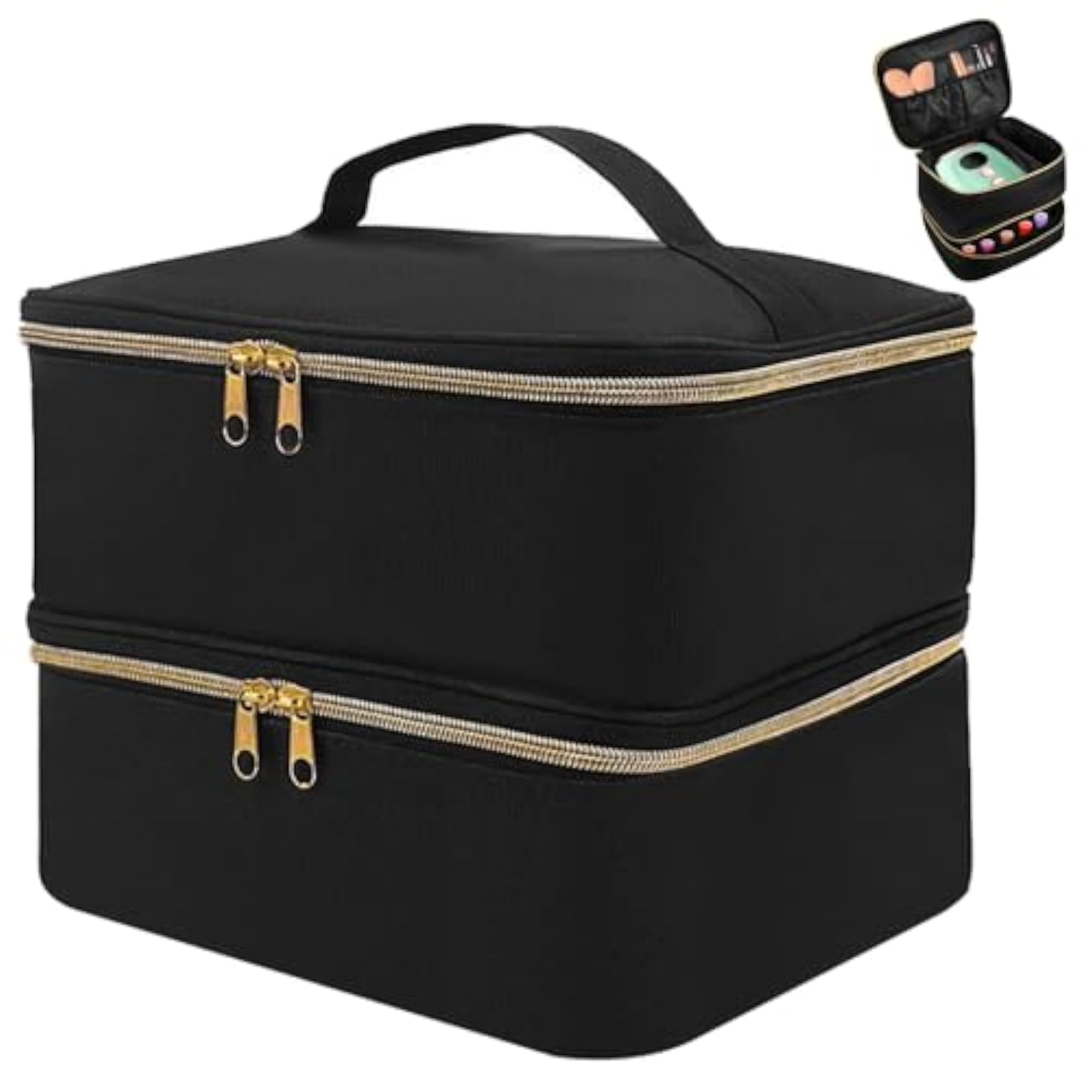 Black Cosmetic Storage Bag, Bilayer Design
