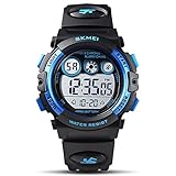 GOLDEN HOUR Watches for Kids Digital Sport Waterproof Boys Watch Outdoor 12/24 H Alarm EL Backlight Stopwatch Military Child Wristwatch Ages 3-15 (Black Blue)