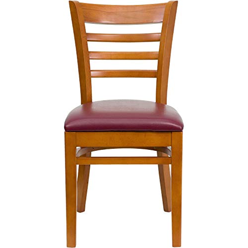 Image of Flash Furniture HERCULES Series Ladder Back Cherry Wood Restaurant Chair - Burgundy Vinyl Seat