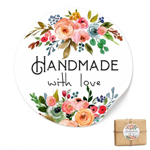 ZLKAPT Handmade Floral Stickers Labels: Strong Adhesive 120 Pcs 1.6" Round Seals for Bakery Treat Bags Gift Wrap Envelope Closing for Small Business Packaging Wedding Shower Favors