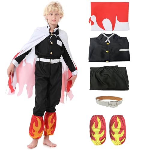 GeyZaho Anime Rengoku Costumes Halloween Cosplay Outfits Cape Adult Cloak Kimono Festival Uniform Dress Up (Red white Suit, Adult XL)