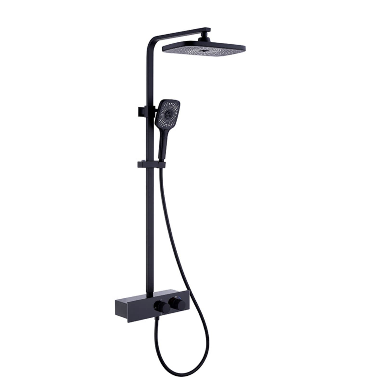 SWENEEN Handheld Showershower System With Thermostat,Shower Faucet Set,10 Inch,Shower Combo Set,Wall Rain Mixer Combo Set With Tub Spout,Rectangular Rain Shower Head,Hand Shower,Black
