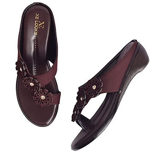 XE Looks Comfortable Soft Wedge Brown Slippers For Women (B09FK2216G) Amazon Price History, Amazon Price Tracker