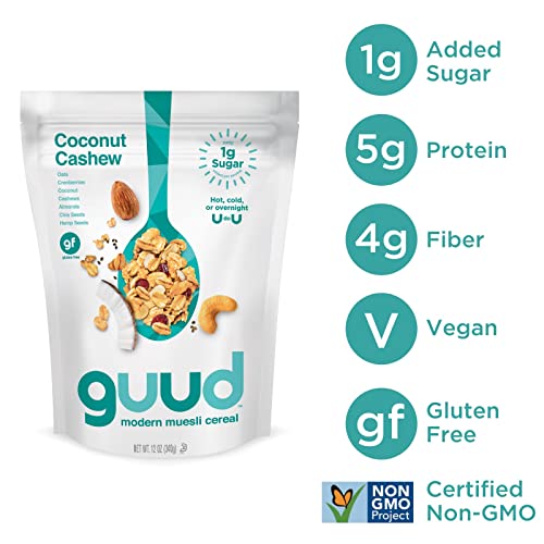 Guud Coconut Cashew Muesli Cereal, 12 Ounce (Pack Of 6), Gluten Free, Oats, Cranberries, Coconut, Cashews, Almonds, Chia Seeds, Hemp Seeds, Vegan, Non-Gmo Certified, Kosher #TOP3
