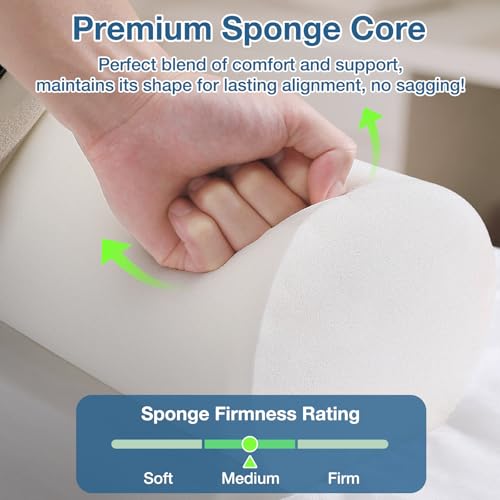 Image of Noverlife Full Round Bolster Pillow, 6 inch x 26 inch Massage Bolsters for Under Legs /Neck /Back Pain Relief, Knee Bolster with Strap Handle, Physical Therapy Bolsters for Massage Table Bed Yoga Pillow, Blue